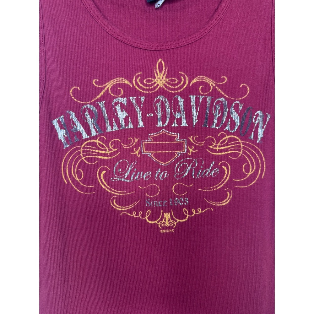 Y2K Harley Davidson Womens Ribbed Tank Top Burgundy Live To Ride Graphic Large - Picture 3 of 7